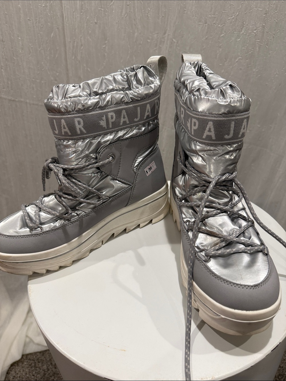 Pajar Metallic Silver Quilted Lace-Up Winter Boots